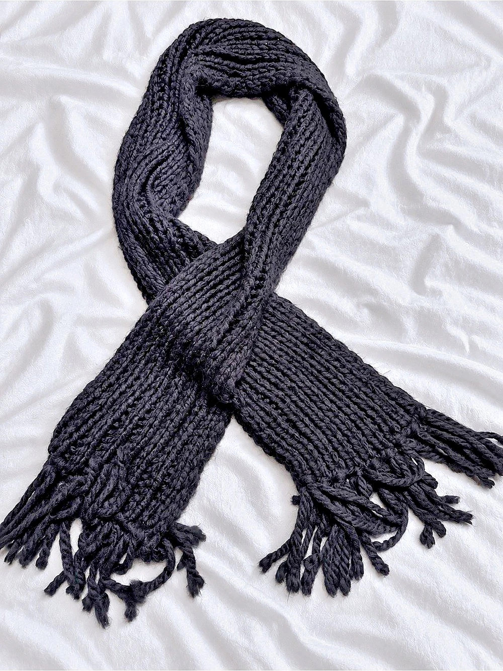 Zara Knit Fringe Scarf in Black